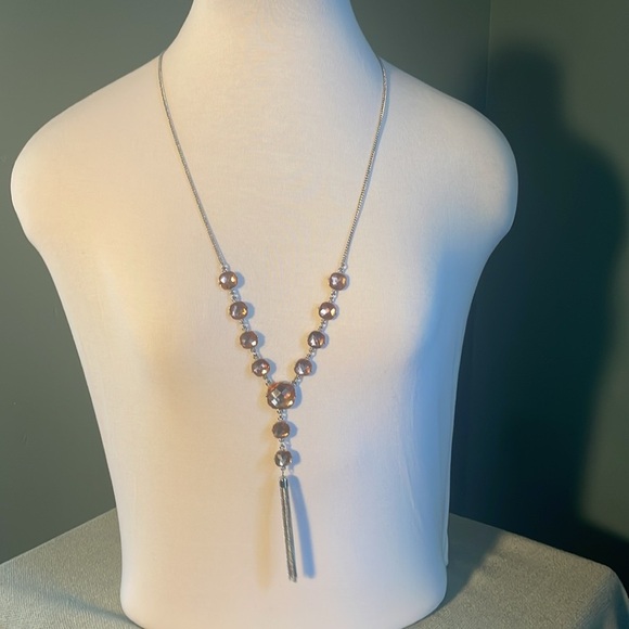 Peach / ballerina pink rhinestone necklace - Picture 2 of 4